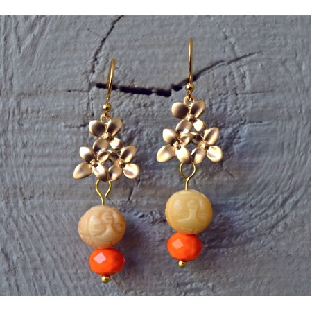 Orange and Ivory Drop Blossom Earrings